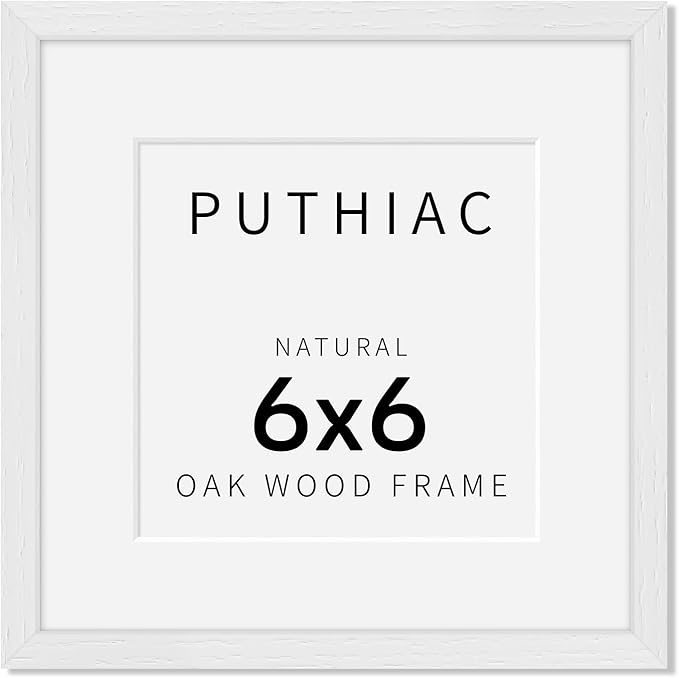 6x6 Oak Wood Picture Frame - Minimalist 6x6 Picture Frame, 6"x6" Frame Wood, Natural Solid Wooden Picture Frames for Wall Art Photo and Prints(1 Pack, White)
