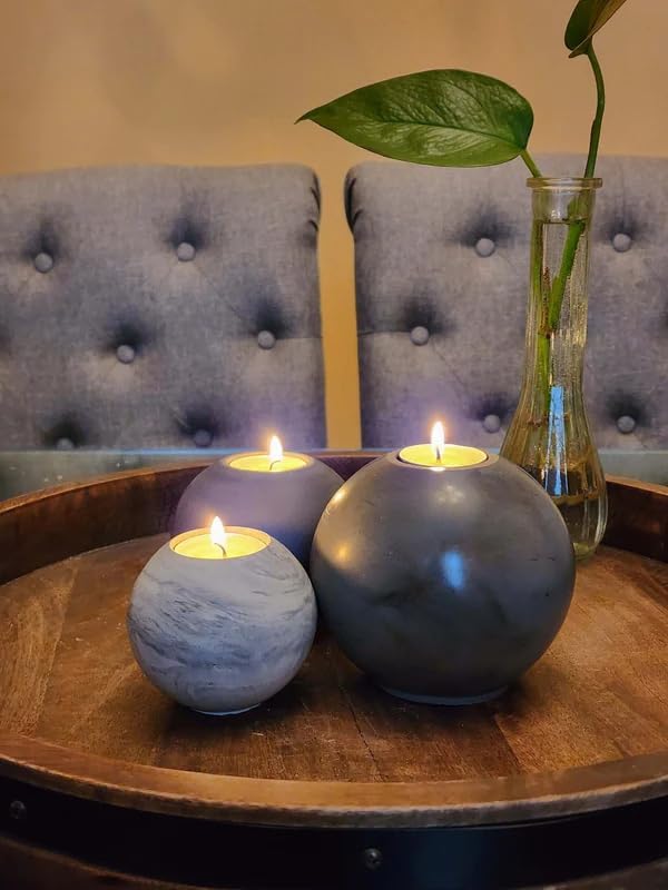 Concrete Sphere Tea Light Holder - Minimalist Centerpiece - Candle Holder - Modern Interior Design (Pink, Medium Sphere)