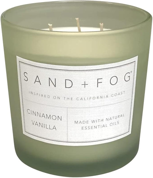 Sand + Fog Scented Candles - Cinnamon Vanilla - Additional Scents and Sizes - 3 Wicks 100% Cotton Lead-Free - Luxury Air Freshening Jar Candles - Perfect Home Decor - 21 oz