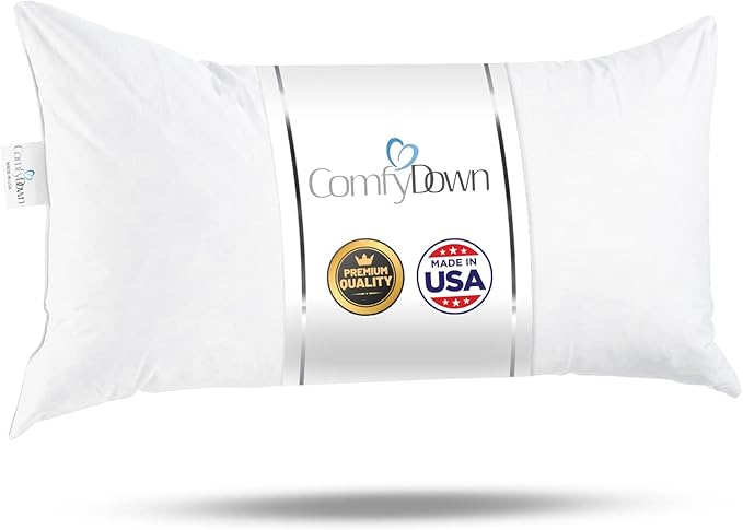 ComfyDown Decorative Throw Pillow Insert, Down and Feather Fill, 100% Cotton Cover, 233 Thread Count - Made in USA (16" X 26")