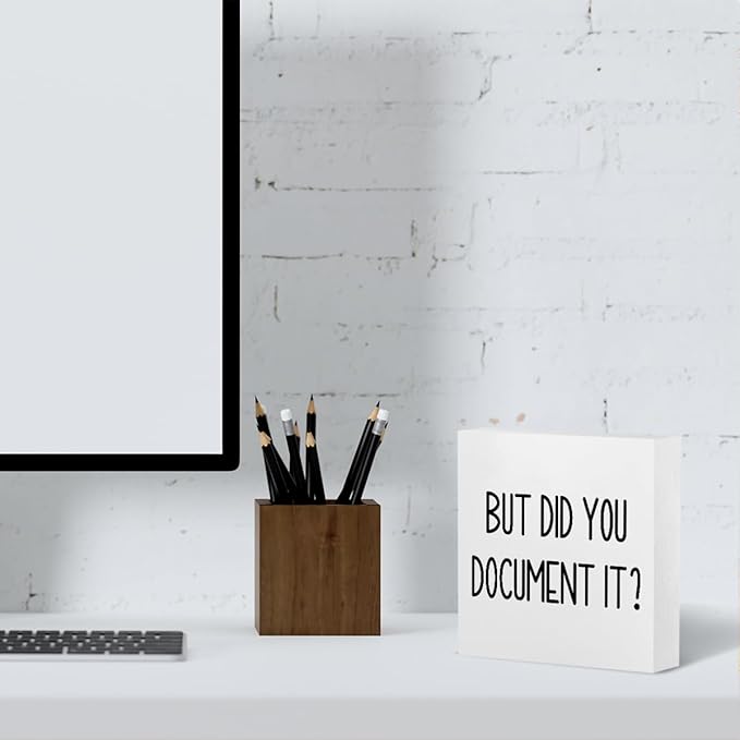 mmiishe The Office Gifts Desk Decor But Did You Document It Wooden Box Sign Funny Office Boss Gifts for Women Coworkers Boss Day Gifts for Him Decorations for Home Office 5 x 5 Inches