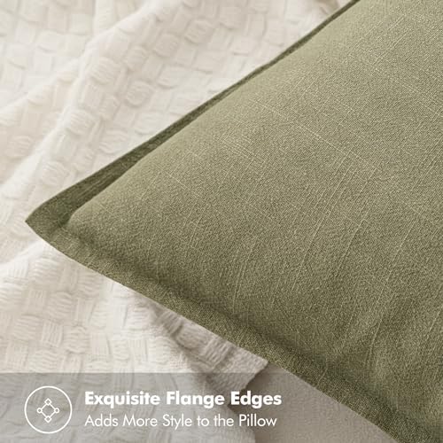 MIULEE Neutral Green Linen Pillow Covers Pack of 4 Christmas Decorative Natural Throw Pillow Covers Soft Accent Boho Farmhouse Couch Pillowcases Modern Home Decors for Living Room Bed Sofa 24x24 Inch