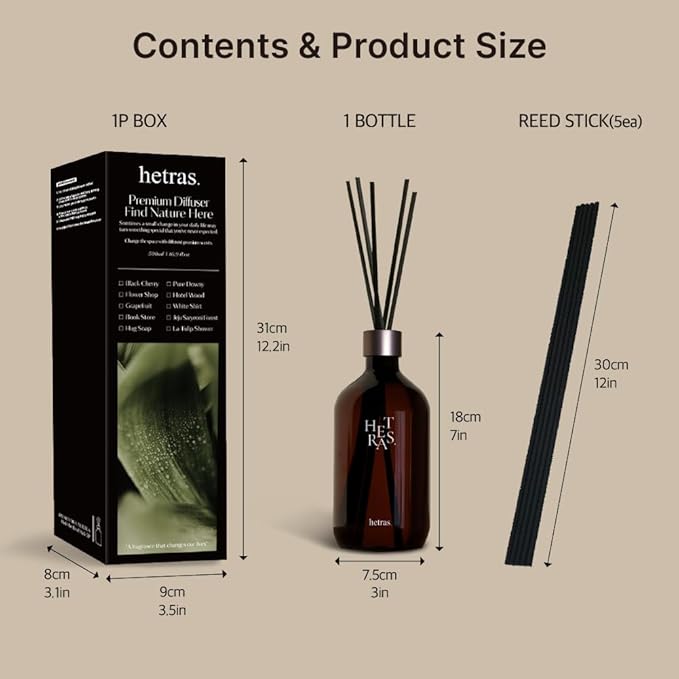 hetras Premium Reed Diffuser Set 16.9 fl.oz. 1 Pack | White Shirt - Clean Linen Scent | Long-Lasting Luxury Fragrance with 10 Reed Sticks for Home & Office | Gifts for Loved One