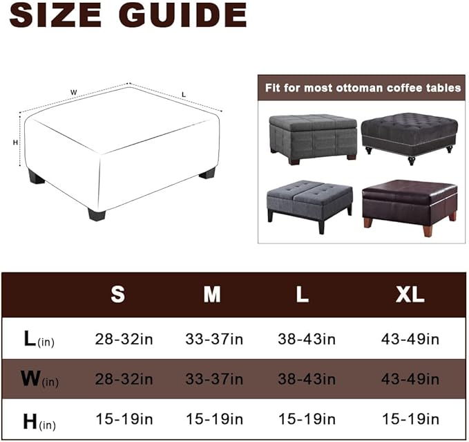 Square Ottoman Cover Large Stretch Storage Ottoman Bench Covers Slipcovers Cube Jacquard Covers for Square Ottomans Coffee Table Footrest Stool Cover with Elastic Bottom M Khaki