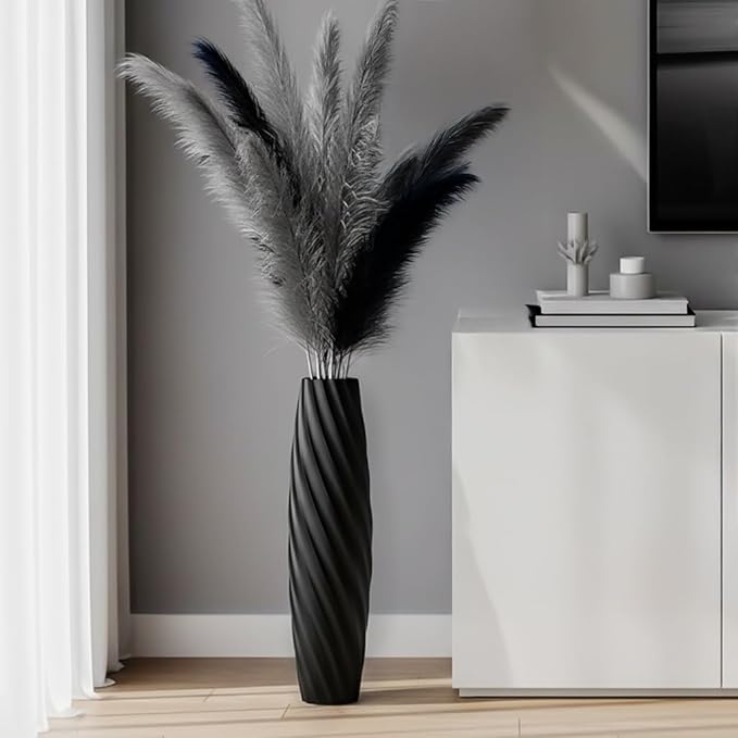Tall Floor Vase, 23.6 inches Tall Vases Sturdy, Luxury, Textured for Decorative Branches Dried Flowers, Floor Vase for Rustic, Living Room, Shelf Decor (Black)