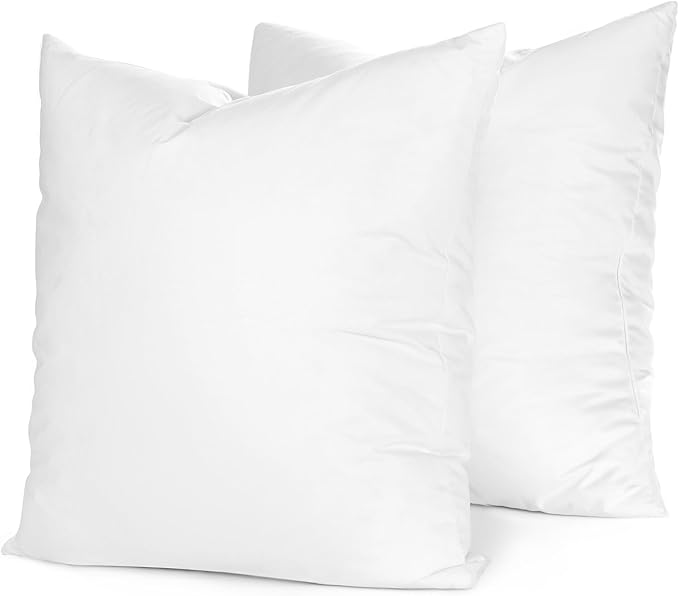Continental Bedding | 10/90 Down and Feather Throw Pillow Insert | 100% Cotton 250TC Shell | Medium Loft Decorative Cushion | 20x20 | 2 Pack
