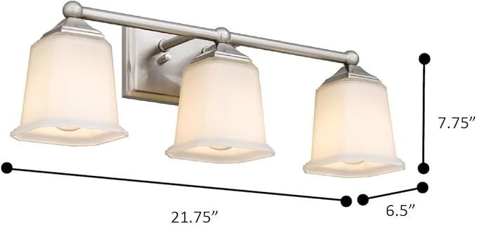 Nox Vintage 3-Light Vanity Light Modern Wall Sconce Lighting Brushed Nickel with White Glass Shade for Bathroom, Hallway, Entryway, Kitchen, Mirror, Laundry Room