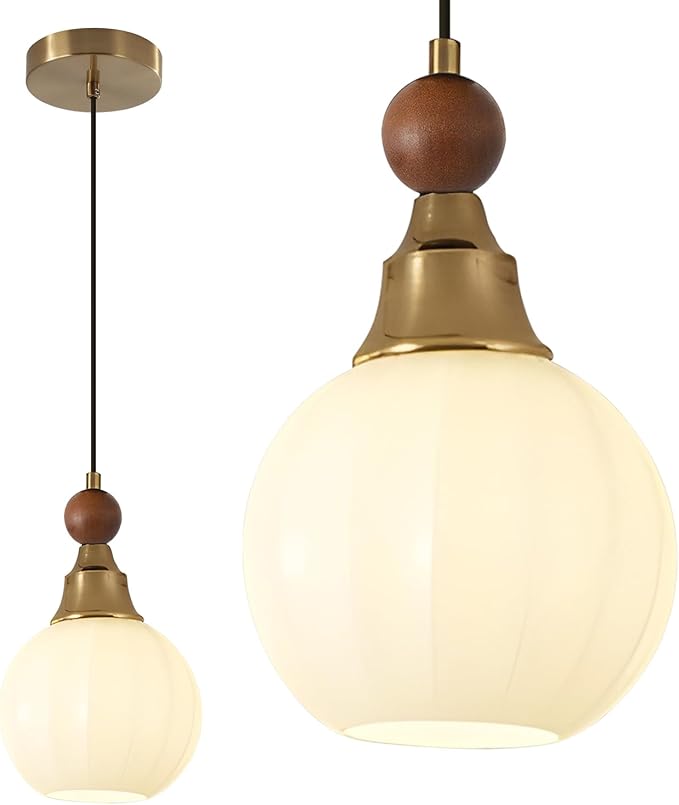Mid Century Globe Pendant Lights Modern Gold Pendant Lighting Fixture Adjustable Mini Glass Hanging Lamp for Bedroom Living Room Kitchen