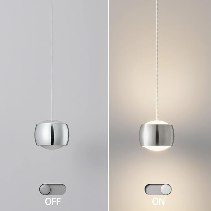 Modern LED Dimmable Pendant Light fixtures,Mini Island Pendant Lighting for Kitchen Island Dinning Room,Bedroom,Bar, Kitchen Island Ceiling Hanging Light Fixtures(Chrome-1-Pack)
