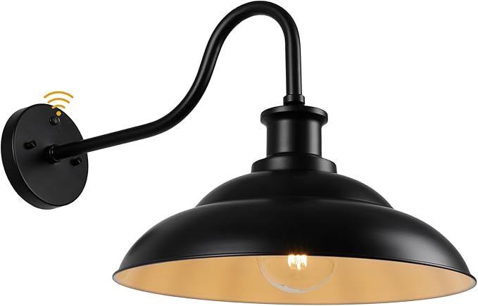 Dusk to Dawn Outdoor Barn Light Fixtures, 16 Inch Dome Large Wall Sconce Farmhouse Exterior Wall Mount Light for House Garage Patio Doorway
