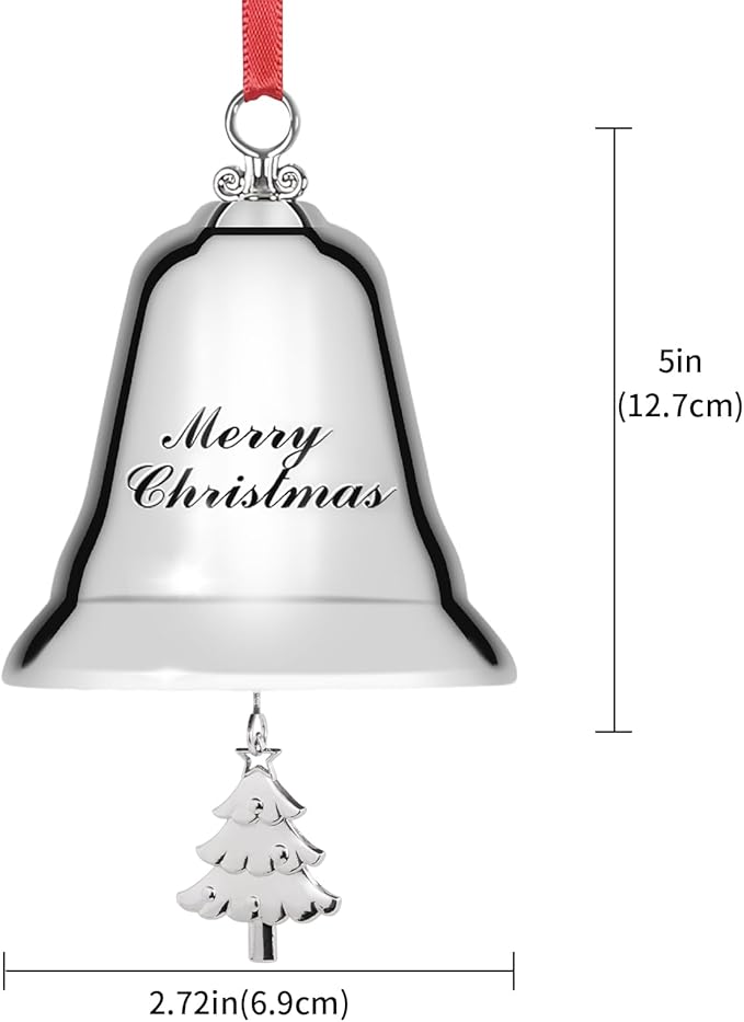 Styleonme Decorative Bells, Christmas Ornaments 2025, Engraved It's Merry Christmas, Silvery Bells Decoration with Pendants Tree