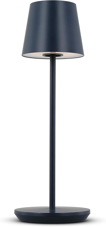 Generation Lighting Mena Accent Rechargeable Table Lamp – 14.5” Hague Blue Steel Lamp with 3-Way Base Switch, 2.4W Up/Down LED at 2700K, 260 Lumens, USB-C, Wet Rated (8000701-224)