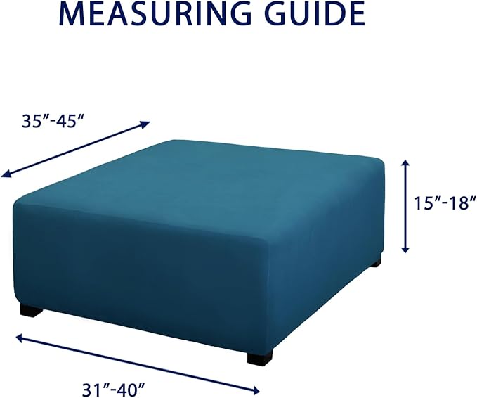 PureFit Super Stretch Form Fit Square Ottoman Cover Rectangle - Ottoman Slipcovers for Foot Stool & Folding Storage Furniture for Living Room with Nonslip Elastic Bottom (Medium-XL, Peacock Blue)