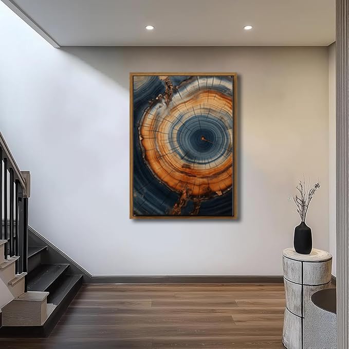 IBHJSART Framed Tree Ring Canvas Wall Art Vintage Colorful Wood Stump Painting Prints Modern Minimalist Pictures Neutral Nature Rustic Farmhouse Decor Living Room Bedroom Bathroom Office