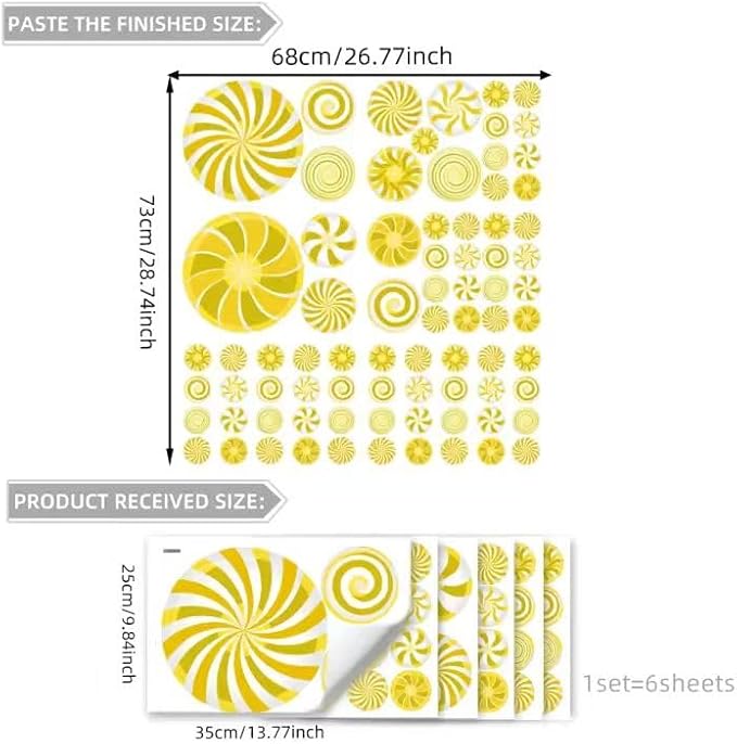 77 Pcs Christmas Candy Wall Decals Decorations Christmas Wall Stickers Gold Peppermint Candy Floor Decals for Xmas Candyland Party Decorations