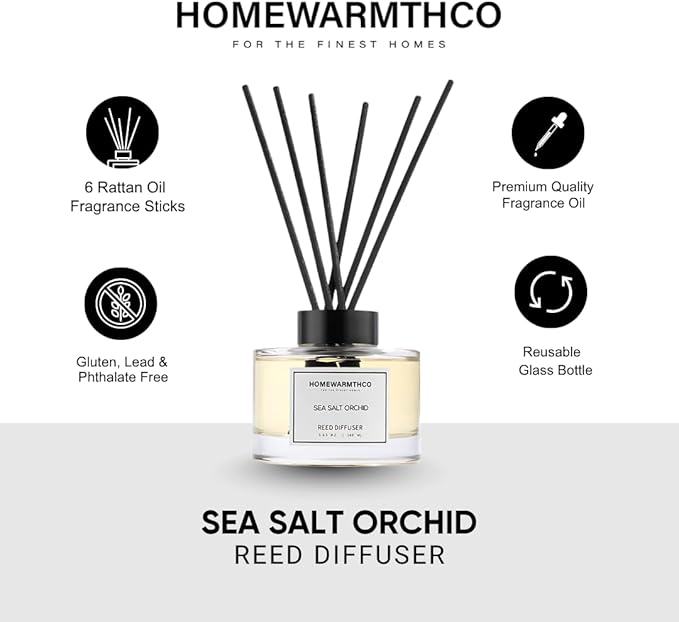 Reed Diffuser Set, Ocean Mist & Sea Salt 5.63 fl oz (160 ml) - Scented Oil Diffuser with 6 Sticks Luxury Fragrance for Home, Office & Bathroom Shelf Decor.
