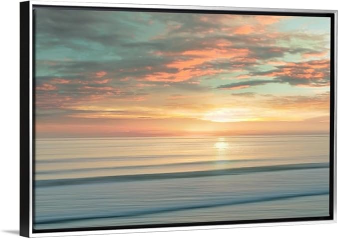 CANVAS ON DEMAND Beach Sunrise Silver Float Framed Canvas Wall Art Print by Alex Hanson, Contemporary, Home Decor, Ocean Artwork,36" x24in