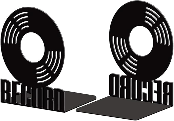Peacoblue Metal Bookends for Shelves, Modern Decorative Heavy Duty Study Book Support Stoppers for Office, Desk, Shelf, Room 5.3"x4.3"x6.7" Cast Iron Simple Tall Bookends, 1 Pair (Vinyl Records)