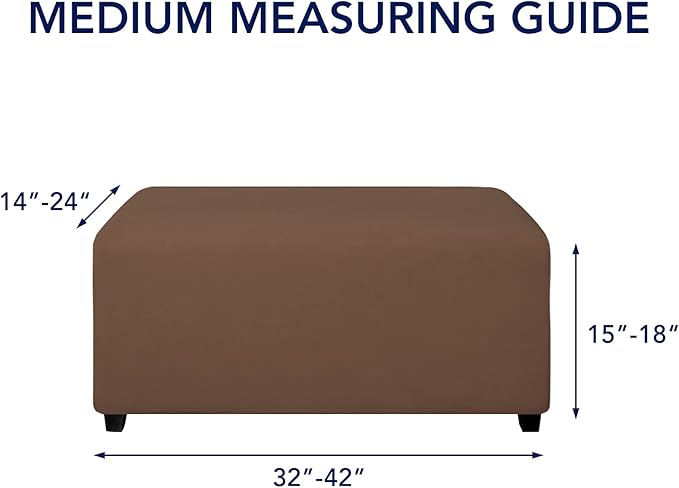 PureFit Super Stretch Soft Form Fit Ottoman Cover Rectangle - Ottoman Slipcovers for Foot Stool & Folding Storage Furniture for Living Room with Nonslip Elastic Bottom (Medium, Brown)