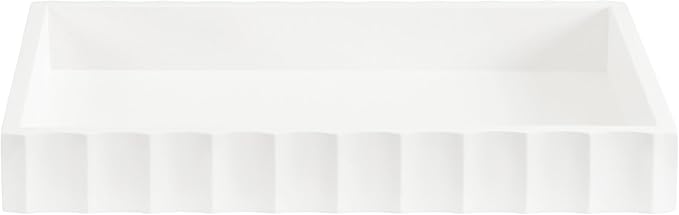 Kate and Laurel Lissi Decorative Rectangle Tray with Wavy Design, 16 x 12, White, Modern Scalloped Serving Tray for Coffee Table Ottoman, Dining Table, or Entryway Catch-All Tray