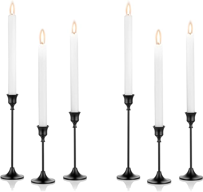 Nuptio Black Candle Holder Candlestick Holders Candle Sticks Holder Tapered Candle Holder Gothic Taper Candle Holders for Halloween Christmas Party Mantel Dinner Home Decoration 2 Sets(6 Pcs)