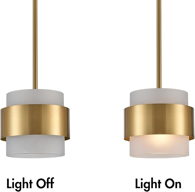 CLAXY Modern Gold Pendant Lights mini Pendant Light for Kitchen Island Dining Room Bar Restaurant with Frosted Glass Shade Rod Hanging Light Fixture