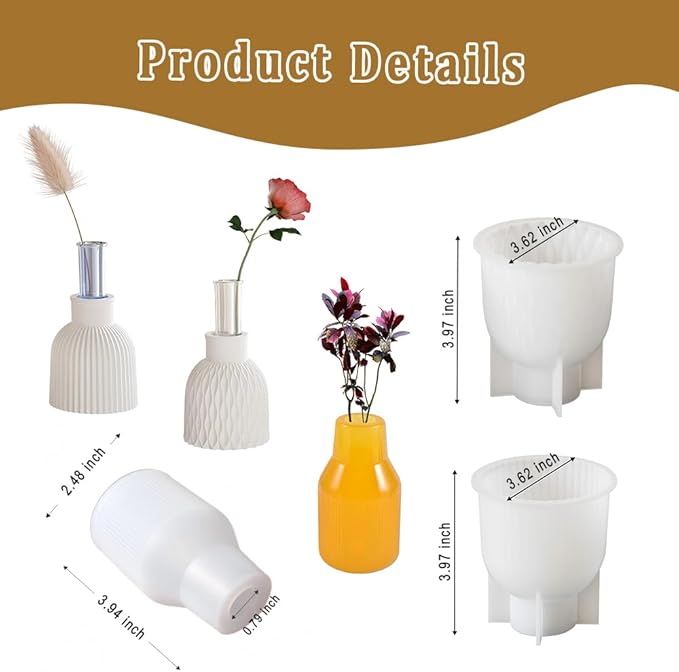 3 pcs Vase Resin Mold,Water ripple Stripes vase Silicone Molds vases resin mold for Resin Art DIY flower bottle mold Pens Holder Perfume Diffuser Bottle molds