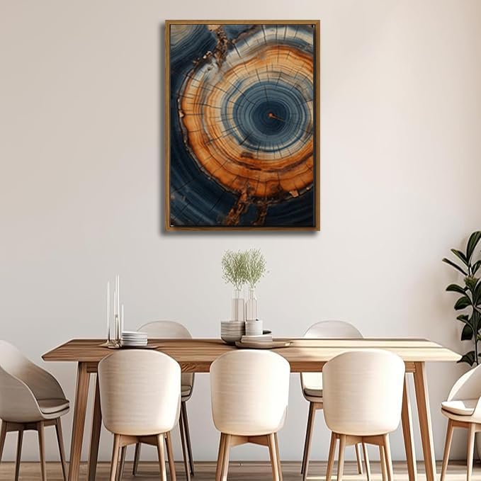 IBHJSART Framed Tree Ring Canvas Wall Art Vintage Colorful Wood Stump Painting Prints Modern Minimalist Pictures Neutral Nature Rustic Farmhouse Decor Living Room Bedroom Bathroom Office