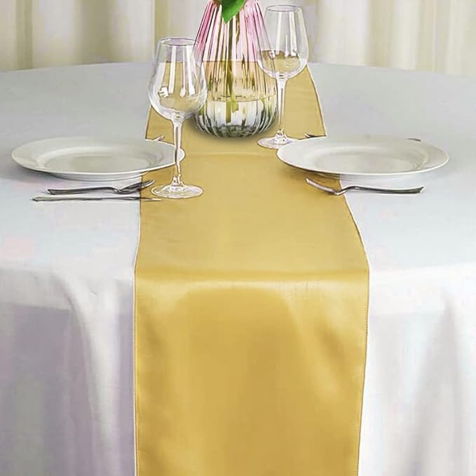 15 Pack Gold Table Runners, Satin Table Runner 12x108 Inches Long, Silk and Smooth Fabric Table Runner for Wedding, Parties, Banquets, Christmas Events Decoration