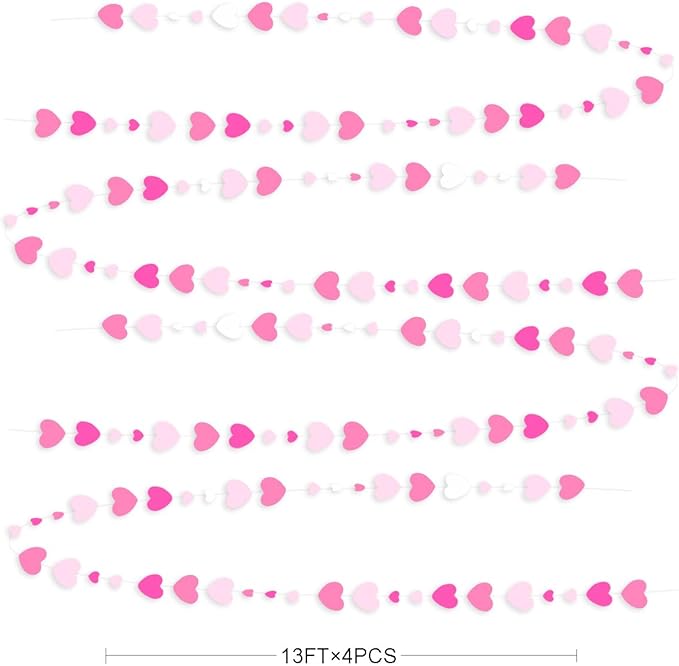 Valentines Day Party Decorations Hot Pink White Hanging Paper Heart Garland Streamer for Birthday Bachelorette Engagement Wedding Bridal Shower Anniversary Minnie Flamingo Pink Girl Party Supplies