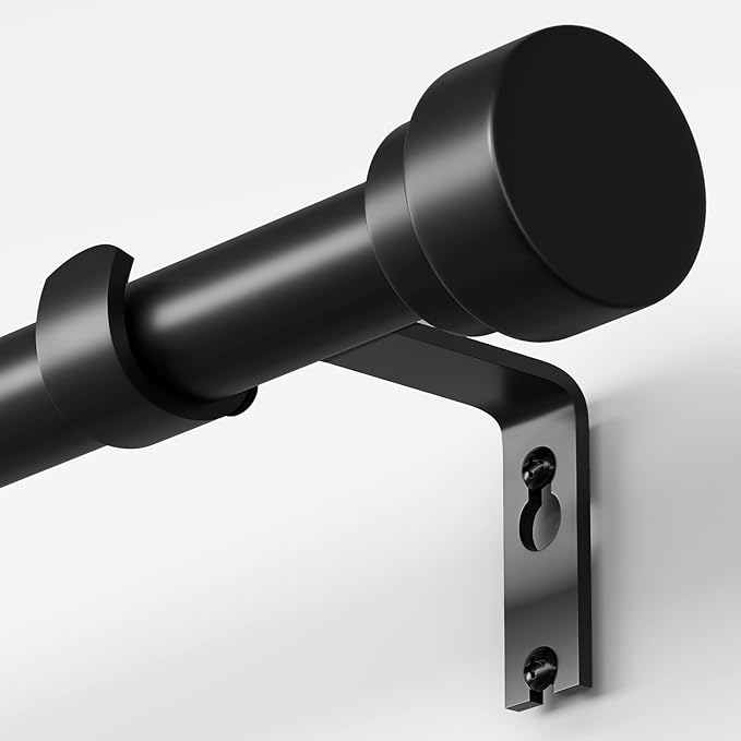 Oneach Black Curtain Rods for Windows 28 to 48 Inch, 1 Inch Pole Adjustable Length Heavy Duty Metal Curtain Rod Set, for Outdoor Bedroom Kitchen Living Room (16 to 60 Inch)