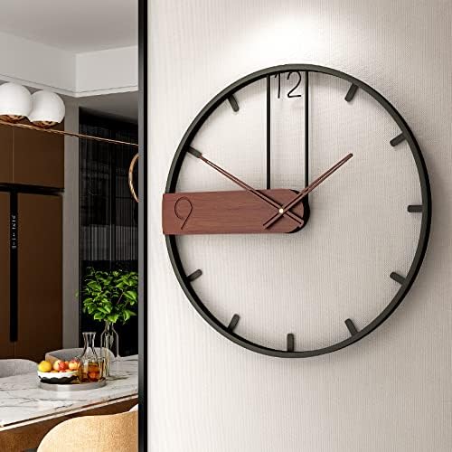 YISITEONE Large Wall Clock for Living Room Decor, Modern Walnut Dial Metal Frame Wall Decor Silent Non Ticking Clocks for Bedroom, Study, Office Decorations, Gift idea, 20.8''