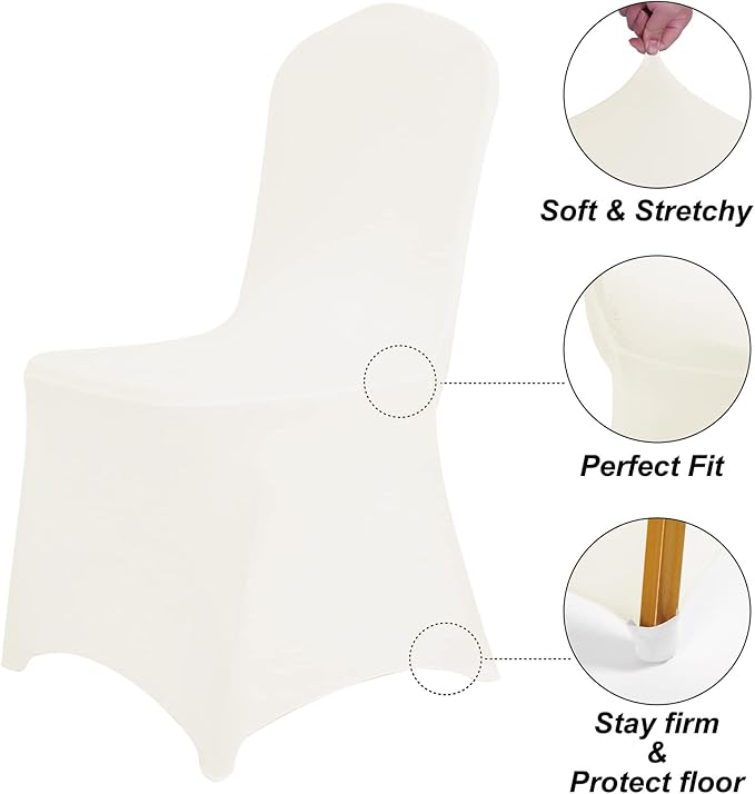 SuperO Waterproof Spandex Chair Cover 25PCS, Stretch Dining Chair Covers, Polyester Outdoor Chair Covers, Protector Stretch Chair Cover for Party Universal, Banquet, Wedding Event, Hotel(Ivory)