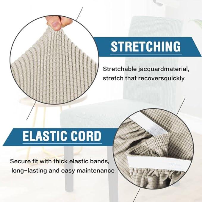 H.VERSAILTEX Stretch Dining Chair Covers Set of 4 Chair Covers for Dining Room Parsons Chair Slipcover Chair Protectors Covers Dining, Feature Textured Checked Jacquard Fabric, Island Fossi