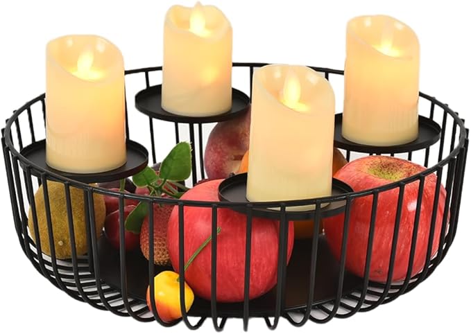Candlestick Holder Matte Black Candle Holder 4-Tray for Pillar Candle for Fireplace Mantel Dinning Table Home Decorations