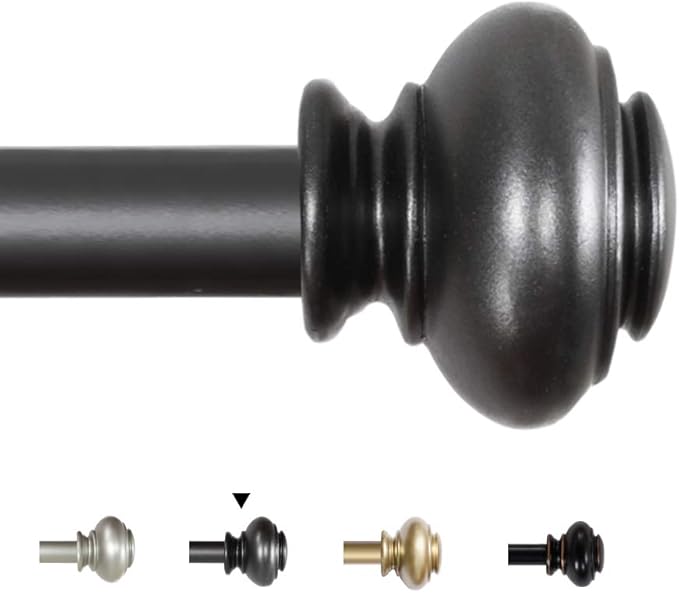 H.VERSAILTEX Window Curtain Rods for Windows 48 to 84 Inches Adjustable Decorative 3/4 Inch Diameter Single Window Curtain Rod Set with Classic Finials, Pewter