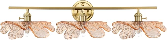 mid Century Bathroom Vanity Lights Over Mirror 3 Light Gold Wall sconce with Amber Glass Shade brass Vanity Lighting Vintage Wall sconces Glass wall lamp Wall Lighting for Bedroom Doorway Hallway