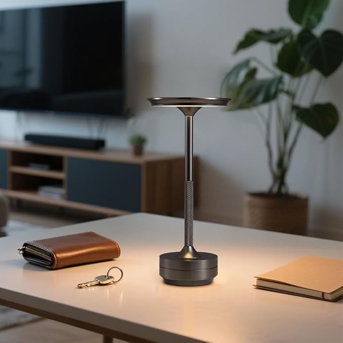 Rechargeable Cordless Table Lamps, Portable 5000mAh Outdoor Table Light, 3 Color Stepless Dimming LED BedsideTable Lamp with Memory Function, Battery Lamp For Kitchen/Dinner/Patio/Restaurant(Black)