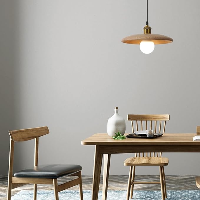 Modern Nordic Minimalist Solid Wood Pendant Light Japanese Style Disc Hanging Lamp Natural Wood Finish Pendant Lamp for Dining Room Kitchen Island Bedroom Lighting