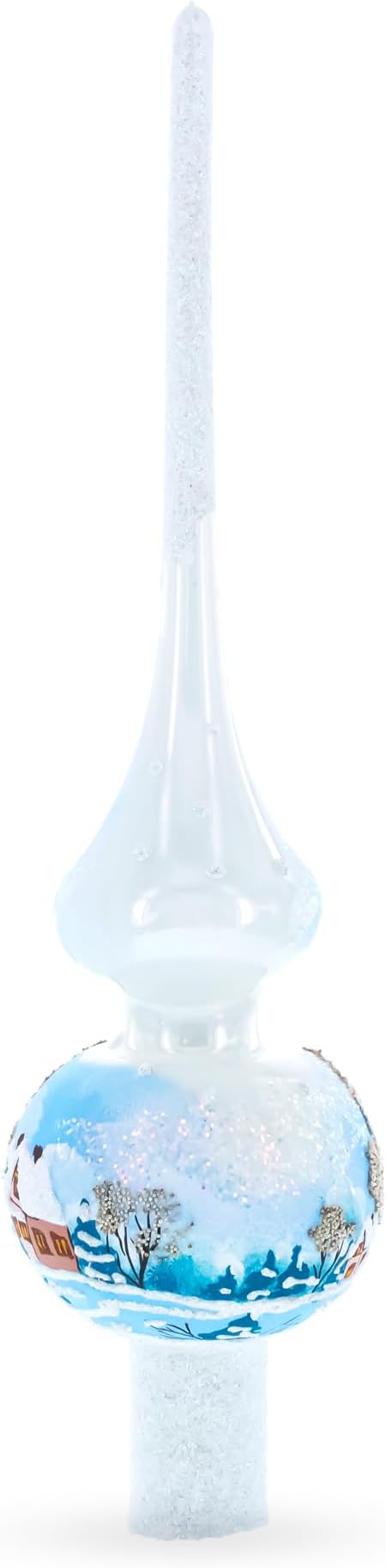 Winter Wonderland Scene with Sparkling Snow Glass Christmas Tree Topper 11 Inches