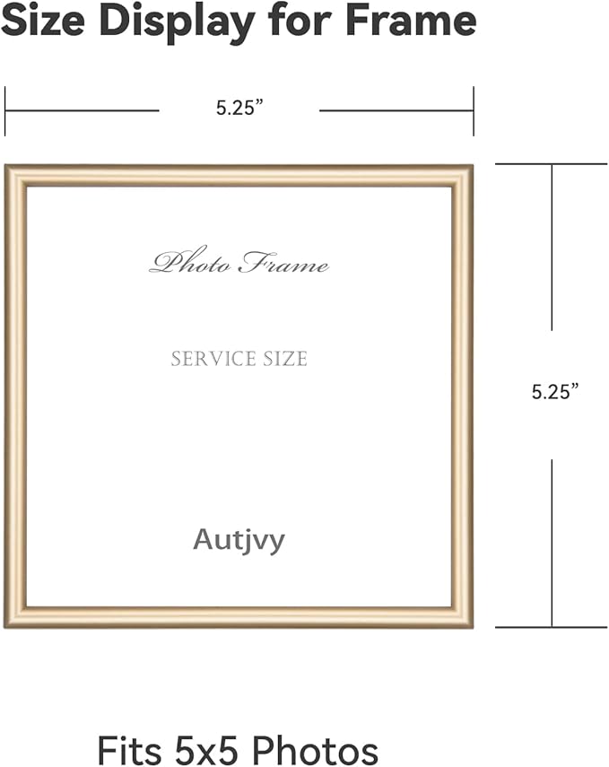 5x5 Picture Frames Gold - Brushed Brass Modern Simple Thin Aluminum Metal Photo Frame with HD Real Glass, Display for Tabletop and Wall Collage. (2 Pack)