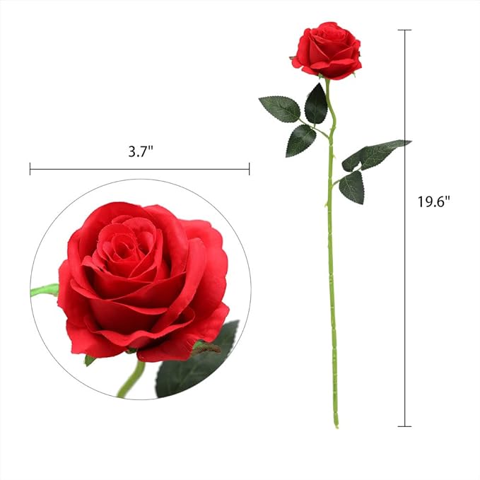 Nubry Artificial Silk Rose Flower Bouquet Lifelike Fake Rose for Wedding Home Party Decoration Event Gift 10pcs (Red)