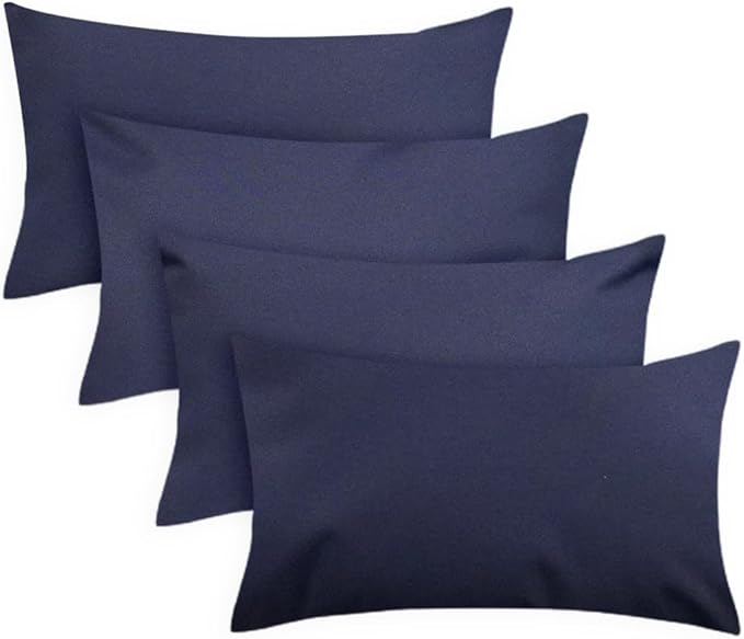 Covers & All Premium Square Throw Pillow Inserts with Covers Set of 4, 12 x 20 Inches Navy Blue, Decorative Cushions for Couch Sofa Home Decor Office Travel UV Resistant Waterproof Soft Cushions