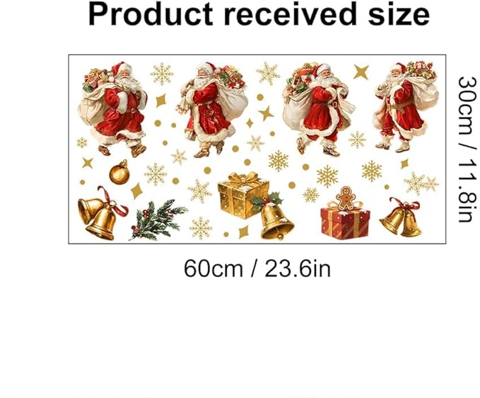 Vintage Santa Claus Christmas Wall Decals | Peel and Stick Retro Holiday Decorations – Removable Gold Snowflake & Gift Vinyl Stickers for Walls, Windows, Office, and Seasonal Décor