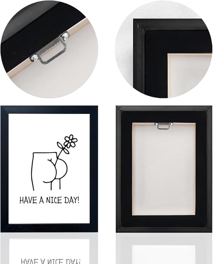Black and White Bathroom Wall Decor, Funny Bathroom Wall Art, Humoristic Restroom Wall Decor, Framed Minimalist Canvas Print Painting for Decor