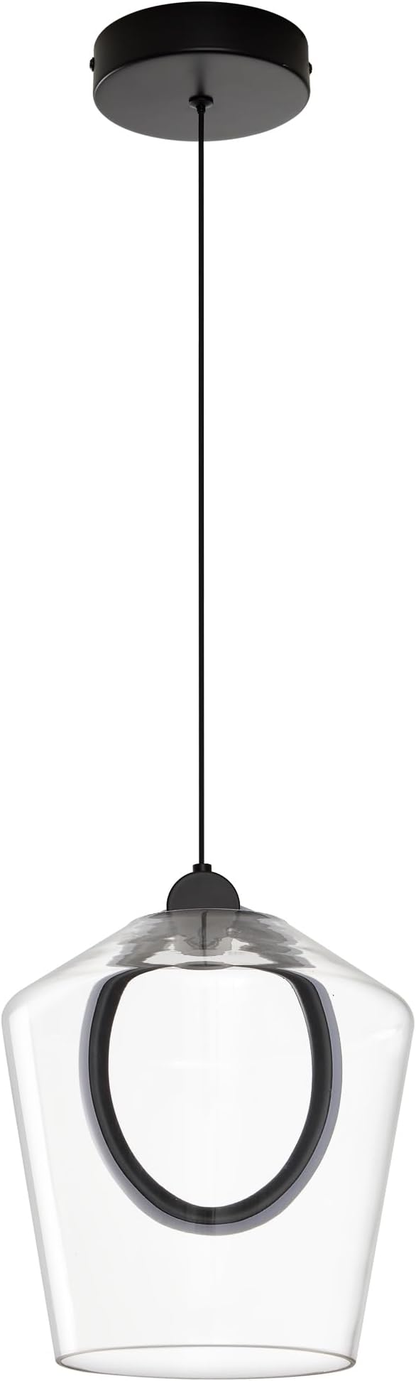 Modern Glass Pendant Lighting for Kitchen Island 1 Pack, Black LED Pendant Light Fixtures 3000K, Adjustable Hanging Ceiling Light, Angled Clear Glass Shades 8 Inch