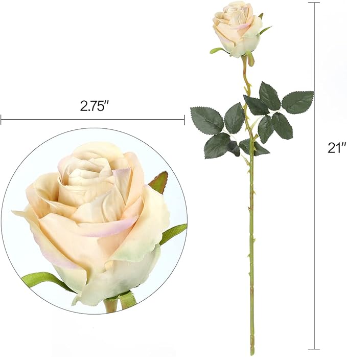 Nubry Artificial Silk Rose Flower Single Stem Lifelike Vintage Fake Rose for Wedding Bouquet Floral Arrangements Home Party Centerpiece Decoration, 10pcs (Vintage Champagne)