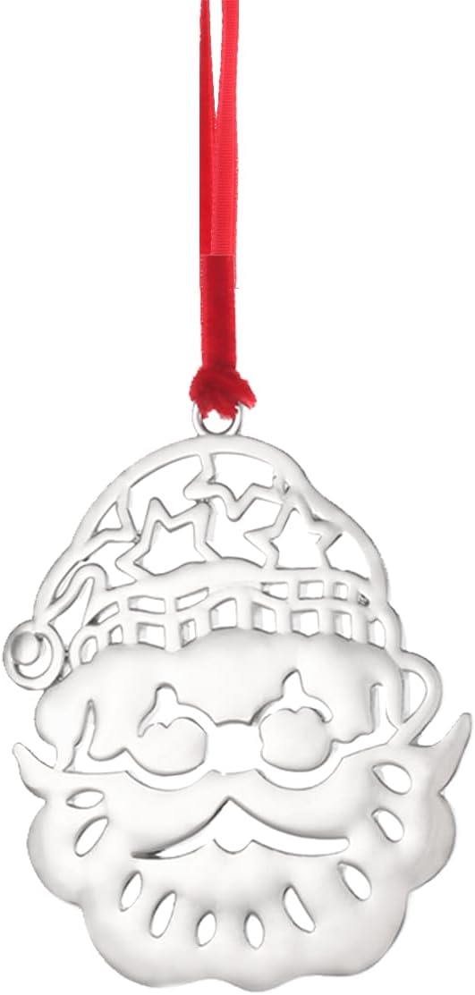 Santa Christmas Ornament -Silver Christmas Tree Ornament Set - Metal Hanging Ornament for Christmas Tree - Christmas Ornament Holidy Annual Keepsake (Santa)