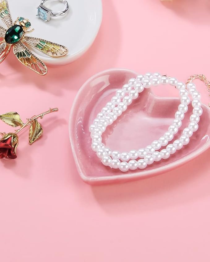 Pink Heart Jewelry Tray, Engagement Wedding Ring Dish Earring Holder for Newlyweds, Sweet Gift for Women, Ceramic. NO ROSE.