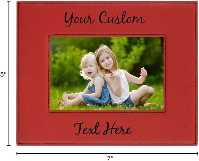 CustomGiftsNow Personalized Add Your Custom Text Engraved Leatherette Faux Leather Hanging/Tabletop Personalized Group Family Photo Picture Frame (Red, 8x10-inch Horizontal)